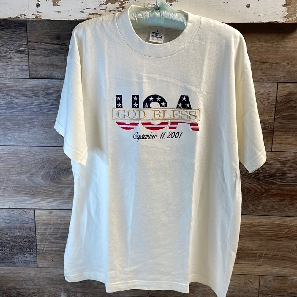 God Bless USA / September 11, 2001 Tshirt, Unisex, Size L, Embroidered Letters
